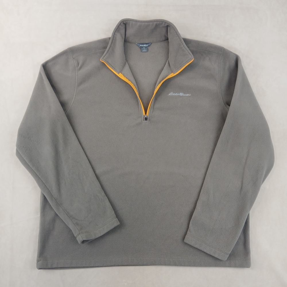 Eddie Bauer Large Mens Sweater Pullover 1/4 Zip Fleece Taupe 24x27